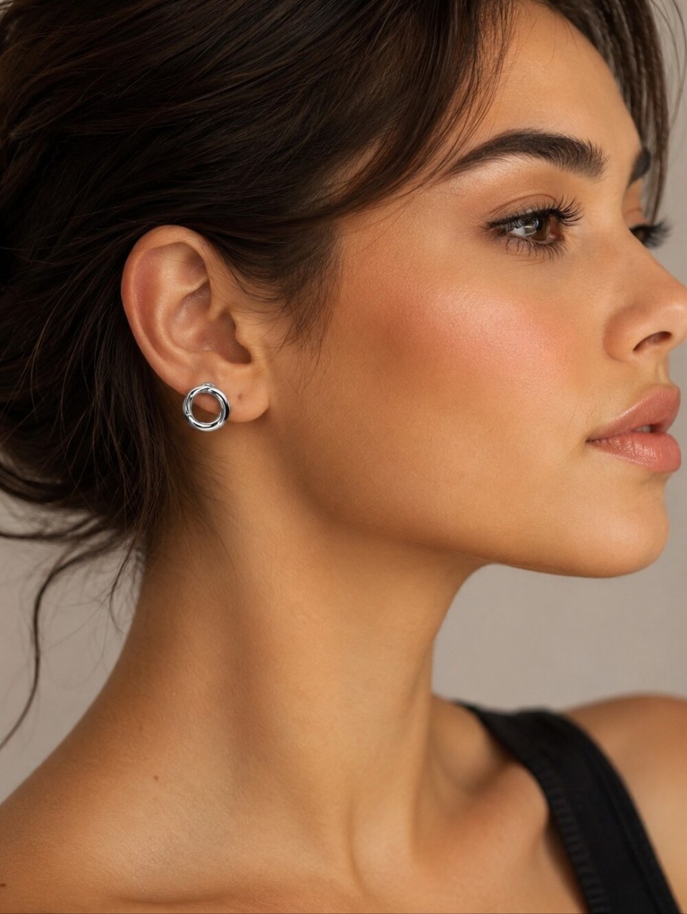 Silver Hoop Stud Earrings - Modern Minimalist Women Jewelry